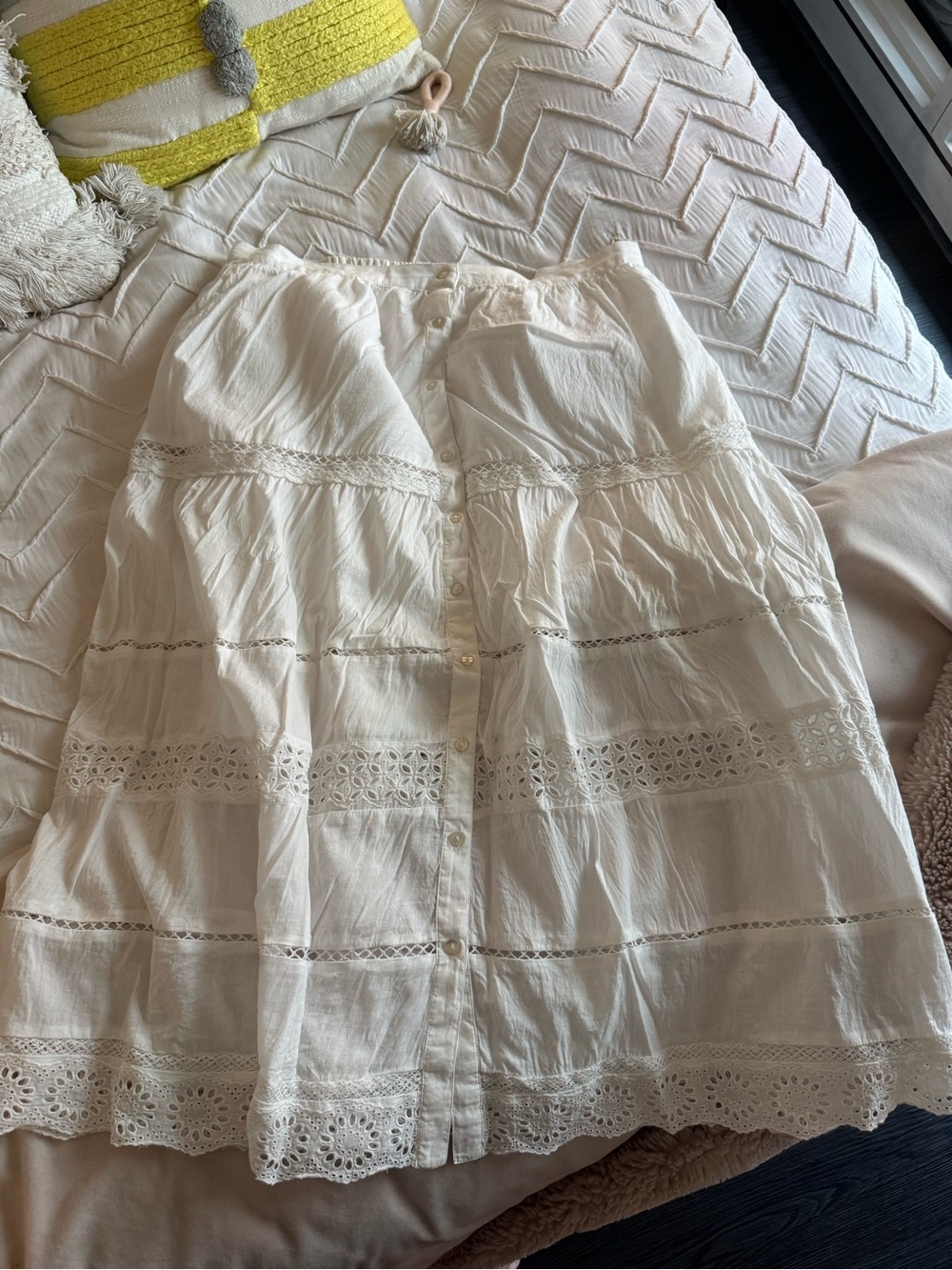 GAP White Eyelet Tiered Button-Front Midi Skirt